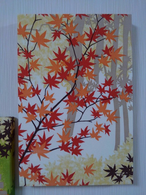 新作　壁に簡単ピタッ！色鮮やかに色づく紅葉♪20ｃｍ×30ｃｍ角（ファブリックパネル） 1枚目の画像