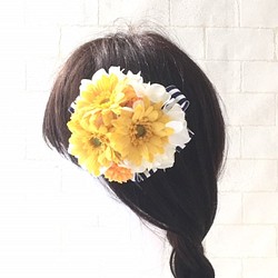 soldout マリン調、黄色のガーベラが可愛い髪飾り～ヘッドドレス～ 1枚目の画像