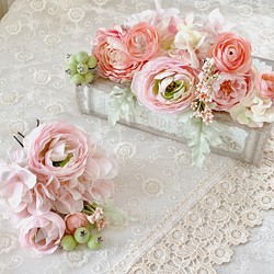 コロンとしたバラが可愛いピンク系髪飾り、ヘッドドレス 1枚目の画像