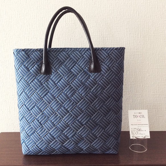 Ajiro編織袋藍色條紋國內免費送貨 第1張的照片