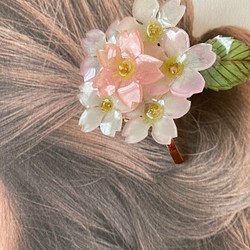 桜色の満開 丸型 ポニーフック さくら髪飾り 1枚目の画像
