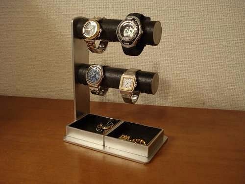 腕時計　飾る　丸パイプ2段でかいトレイ4〜6本掛けブラック腕時計スタンド 　ak-design 1枚目の画像