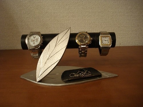 腕時計スタンド　匿名配送　ブラックコルク２本掛け腕時計スタンド　ロングトレイ付き