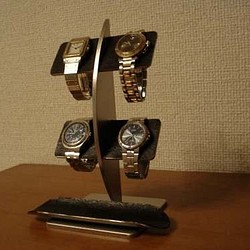 腕時計スタンド　ブラックコルク4本掛け腕時計スタンド　ロングトレイバージョン 1枚目の画像