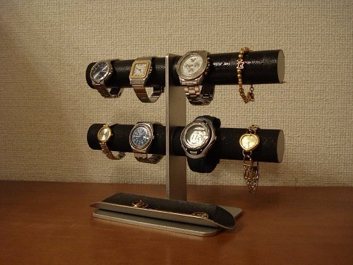 腕時計スタンド　ブラック8本掛けロングハーフパイプトレイインテリア腕時計スタンド 1枚目の画像