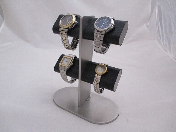 時計スタンド 4本掛け楕円パイプ、台座も楕円腕時計スタンド ブラック