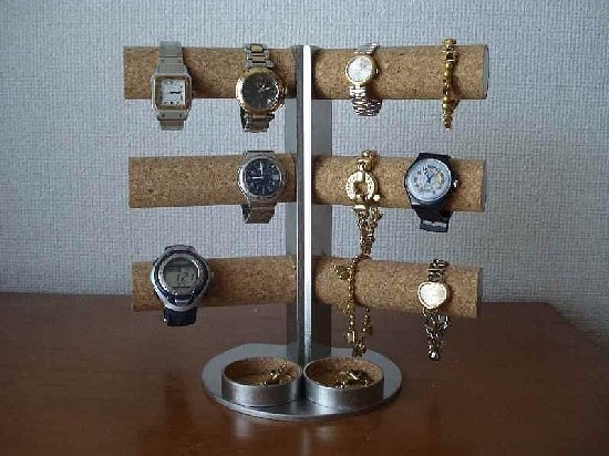 誕生日プレゼントに　12本掛け角度付き腕時計スタンド　ダブル丸トレイ 1枚目の画像