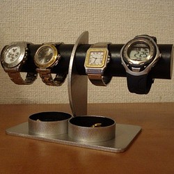 ブラックダブル丸トレイハーフムーン4本掛け腕時計スタンド 1枚目の画像