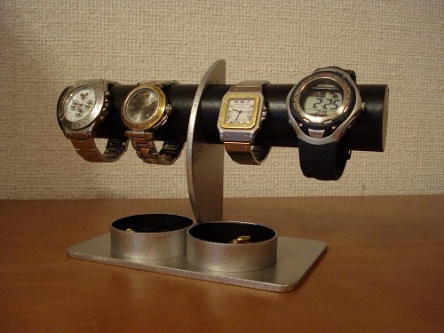 ブラックダブル丸トレイハーフムーン4本掛け腕時計スタンド 1枚目の画像