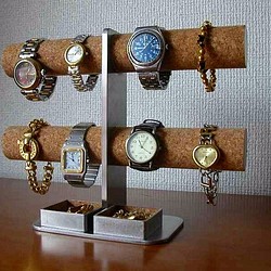 プレゼントに！ダブルトレイ8本掛けインテリア腕時計スタンド 1枚目の画像