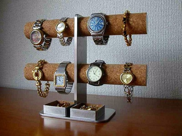 プレゼントに！ダブルトレイ8本掛けインテリア腕時計スタンド 1枚目の画像