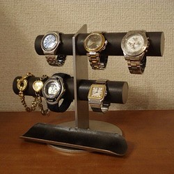 誕生日プレゼントに！ブラック6本掛け腕時計スタンド ロングトレイタイプ　 1枚目の画像