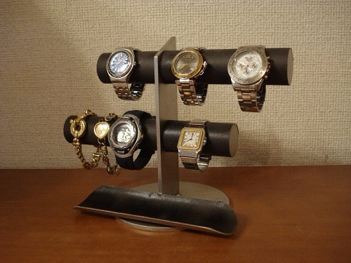 誕生日プレゼントに！ブラック6本掛け腕時計スタンド ロングトレイタイプ　 1枚目の画像