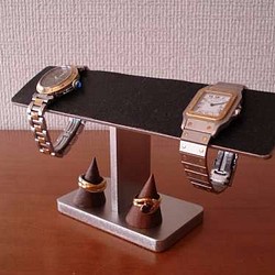 4本掛けブラックバー腕時計スタンド　指輪スタンド付き（未固定）　ak-design 1枚目の画像