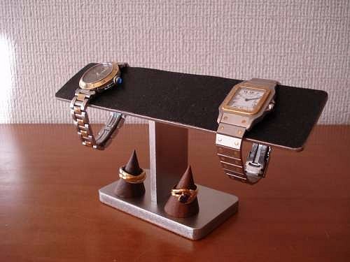 4本掛けブラックバー腕時計スタンド　指輪スタンド付き（未固定）　ak-design 1枚目の画像