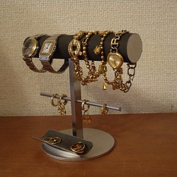腕時計スタンド　丸パイプ腕時計、ブレスレット、イヤリングスタンド　トレイ付き　ak-design 1枚目の画像