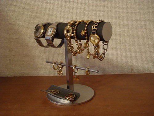 腕時計スタンド　丸パイプ腕時計、ブレスレット、イヤリングスタンド　トレイ付き　ak-design 1枚目の画像