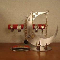 アクセサリーケース　レッド指輪、ネックレス、腕時計三日月スタンド パート2　ak-design 1枚目の画像