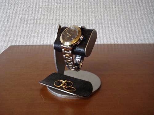 プレゼントに　ブラックコルクディスプレイ腕時計スタンド　黒トレイバージョン 1枚目の画像