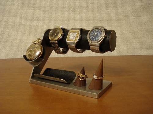 父の日にぴったり　3本掛け腕時計スタンド＆懐中時計、ダブルリングスタンド　N12420 1枚目の画像