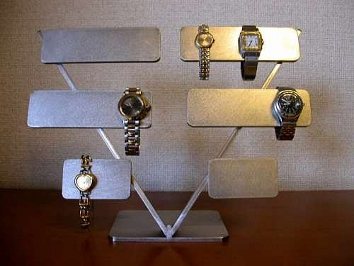 腕時計スタンド　10本掛けV支柱腕時計スタンド　サテン仕上げ 1枚目の画像