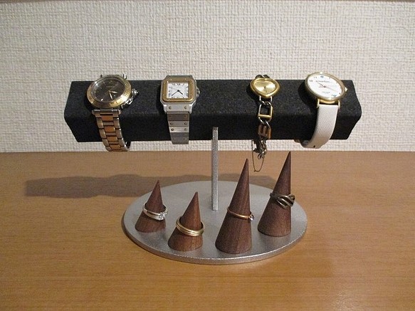 腕まわりが大きい時計専用角パイプ腕時計スタンド ブラック 指輪