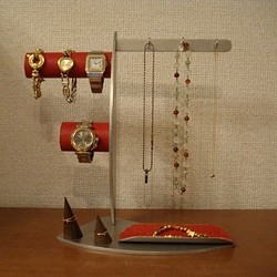 ハンドメイド　腕時計　上段パイプ直径4.0cm、下段パイプ4.4cmレッドアクセサリー収納スタンド　No.13021 1枚目の画像