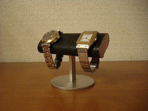 バレンタインデーに　2本掛けブラック楕円パイプ腕時計スタンド　 ak-design　N130110 1枚目の画像