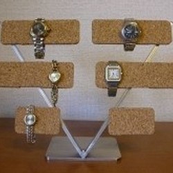 バレンタインデーにどうぞ！！　10本掛けV支柱腕時計スタンド　コルク仕上げ 1枚目の画像