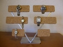 バレンタインデーにどうぞ！！　10本掛けV支柱腕時計スタンド　コルク仕上げ 1枚目の画像
