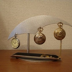 ブラックロングトレイ3本掛け懐中時計スタンド　ＡＫデザイン 1枚目の画像