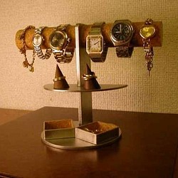 アクセサリー　飾る　4～6本掛け腕時計ディスプレイスタンド　ダブル角トレイ付き　080703 1枚目の画像