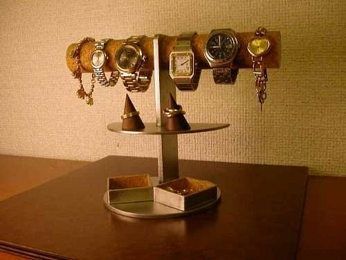 アクセサリー　飾る　4～6本掛け腕時計ディスプレイスタンド　ダブル角トレイ付き　080703 1枚目の画像