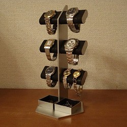 誕生日プレゼントに　ブラック6本掛けダブル角トレイ腕時計スタンドタワー 1枚目の画像