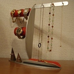 Xmasプレゼントに　上段パイプ直径4.0cm、下段パイプ4.4cmレッドアクセサリー収納スタンド　N13218 1枚目の画像