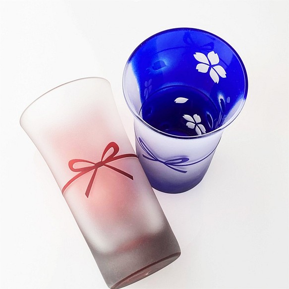 [定制]江戶琉璃對一口玻璃杯~oiwai~櫻花和日本絲帶日本紀念品 第1張的照片