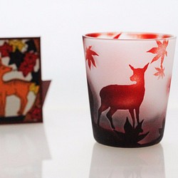 [Hanafuda Glass] Momiji deer~ 玻璃杯 酒杯 Made-to-order 第1張的照片