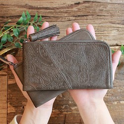 *送料無料* Soft Leather Compact Wallet / CHARCOAL GREY (paisley) 1枚目の画像