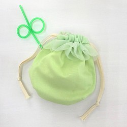 Organdy荷葉邊圓形抽繩袋瓜綠色 第1張的照片