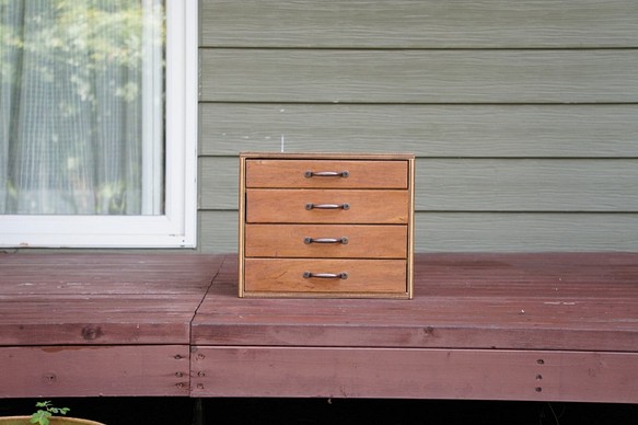 木製の小引き出し４段・/ソーイングボックス/収納/アンティーク/書類棚