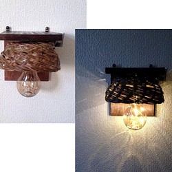 バンブーカゴバルブボトルLEDライトのウッド壁飾りインテリア照明◆サビ加工鉄板風 1枚目の画像