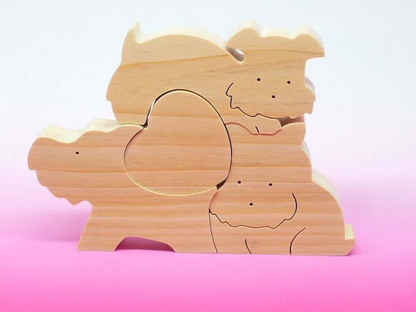 送料無料　木のおもちゃ　動物組み木 シュナウザーとハート 1枚目の画像