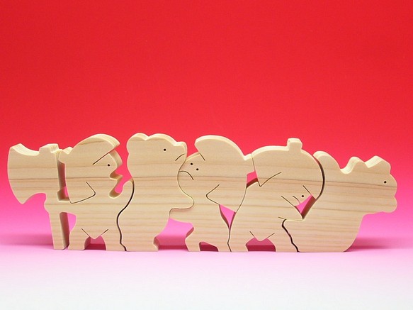 送料無料　木のおもちゃ　動物組み木 クマと金太郎  五月人形　子供の日　端午の節句 1枚目の画像