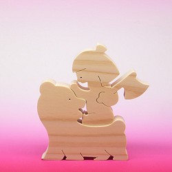 送料無料　ヒノキの組み木 クマに乗った金太郎  五月人形　子供の日　端午の節句 1枚目の画像