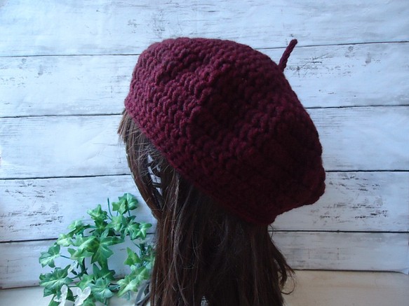 手編みのベレー帽♡ ボルドー ベレー帽・ハンチング amiami♪ 通販