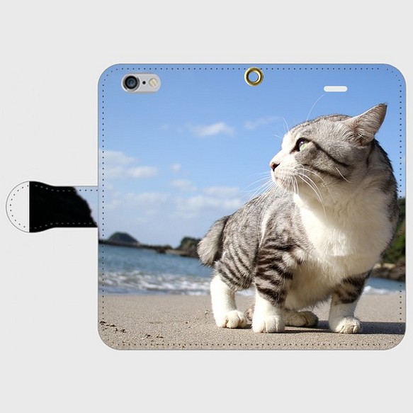 ニャン吉手帳型スマホケース【猫と海】＊受注製作＊iPhone Galaxy Xperia ARROW 1枚目の画像