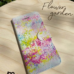 手帳型 iphoneケース  ＊Flower garden＊　手描きプリント 1枚目の画像