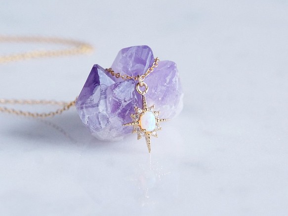 【14KGF】Opal Crystal Star CZ Necklace 1枚目の画像