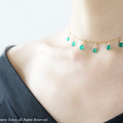 14KGF Choker Necklace】-Gemstone Green Onyx- ネックレス