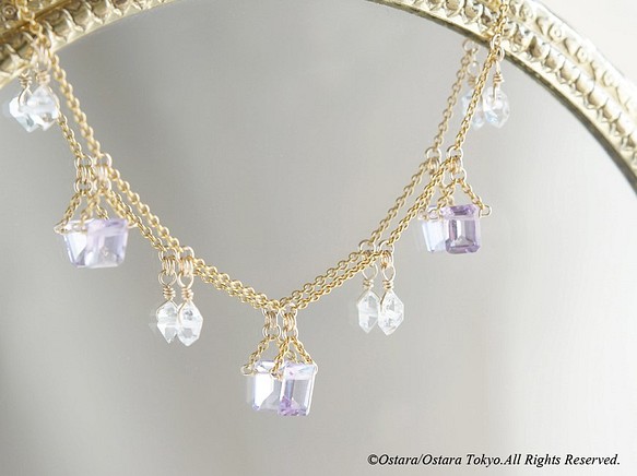 【14KGF Choker Necklace】-Gemstone,Dream Crystal , NY Herkimer 1枚目の画像